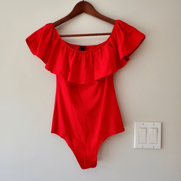 J. Crew Red Offshoulder Bodysuit - Picture 1 of 4
